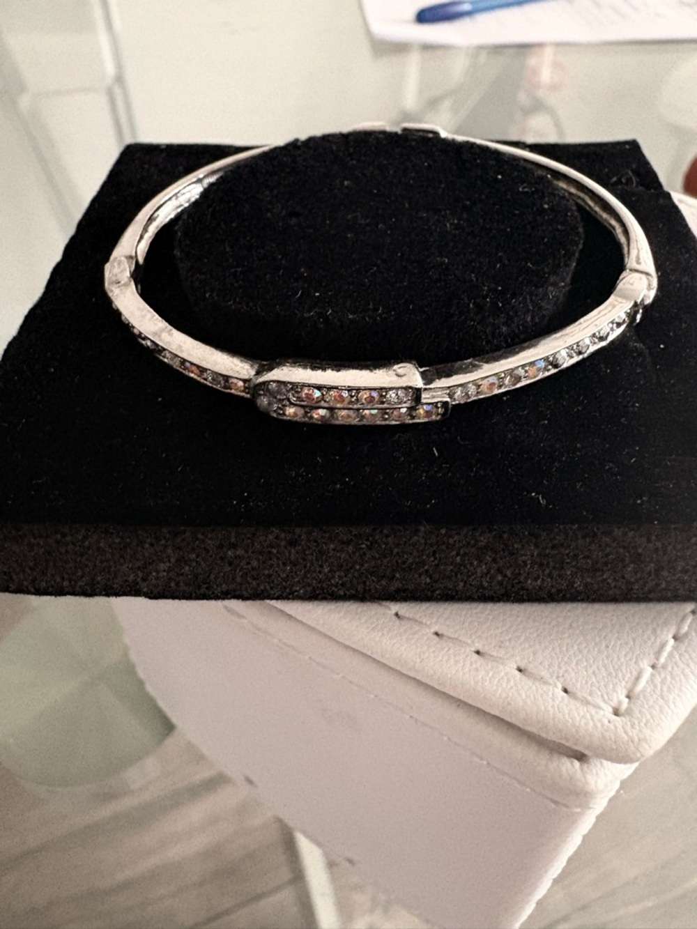 18K platedCrystal-Accented Silver Bangle Bracelet
